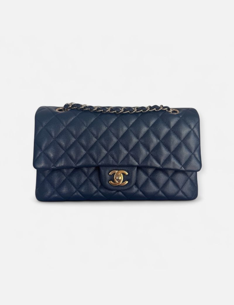 Chanel medium caviar dark blue ghw