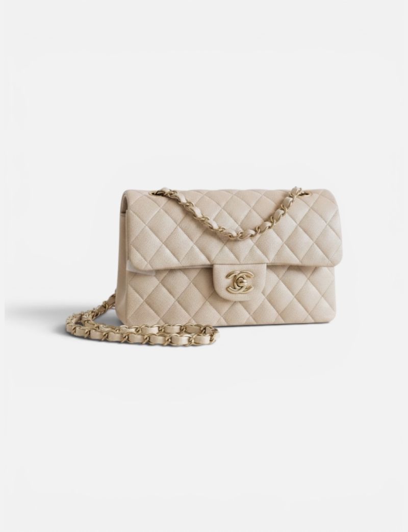 Chanel small caviar light beige ghw micro chip
