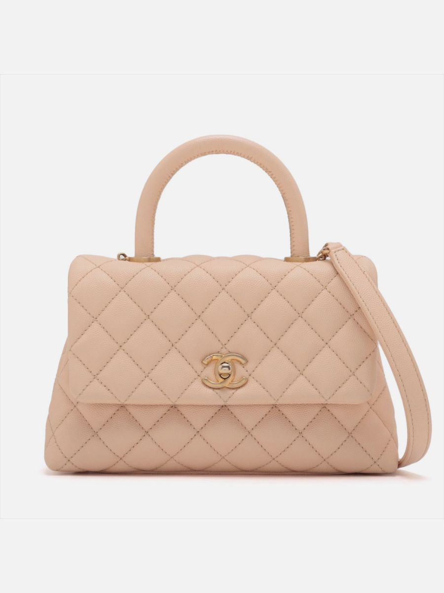 Chanel small top handle beige Caviar GHW 