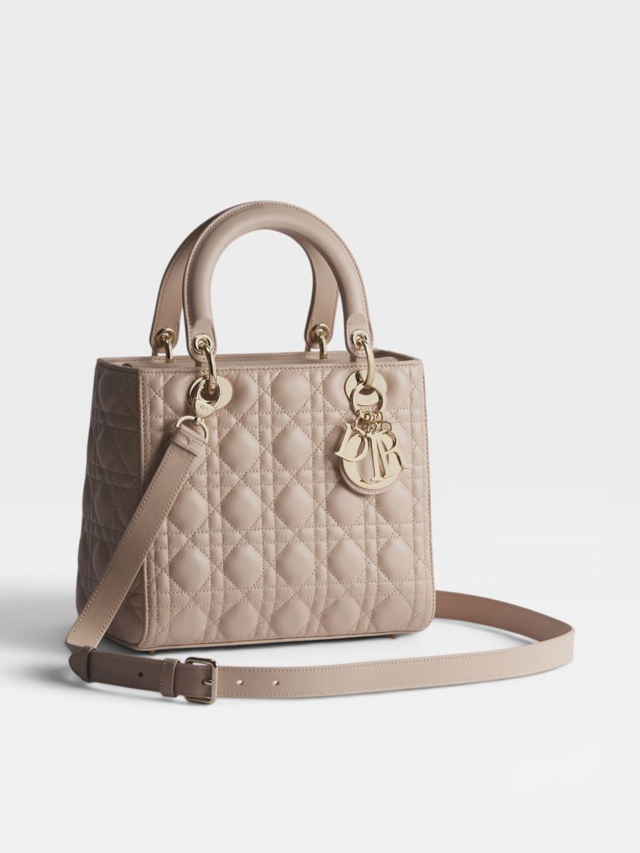 Lady Dior medium light beige ghw 