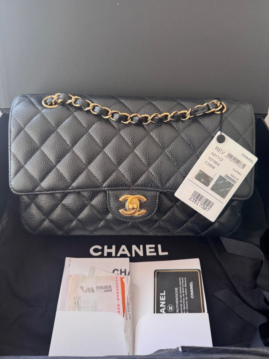 Chanel medium timeless black caviar ghw 23 series