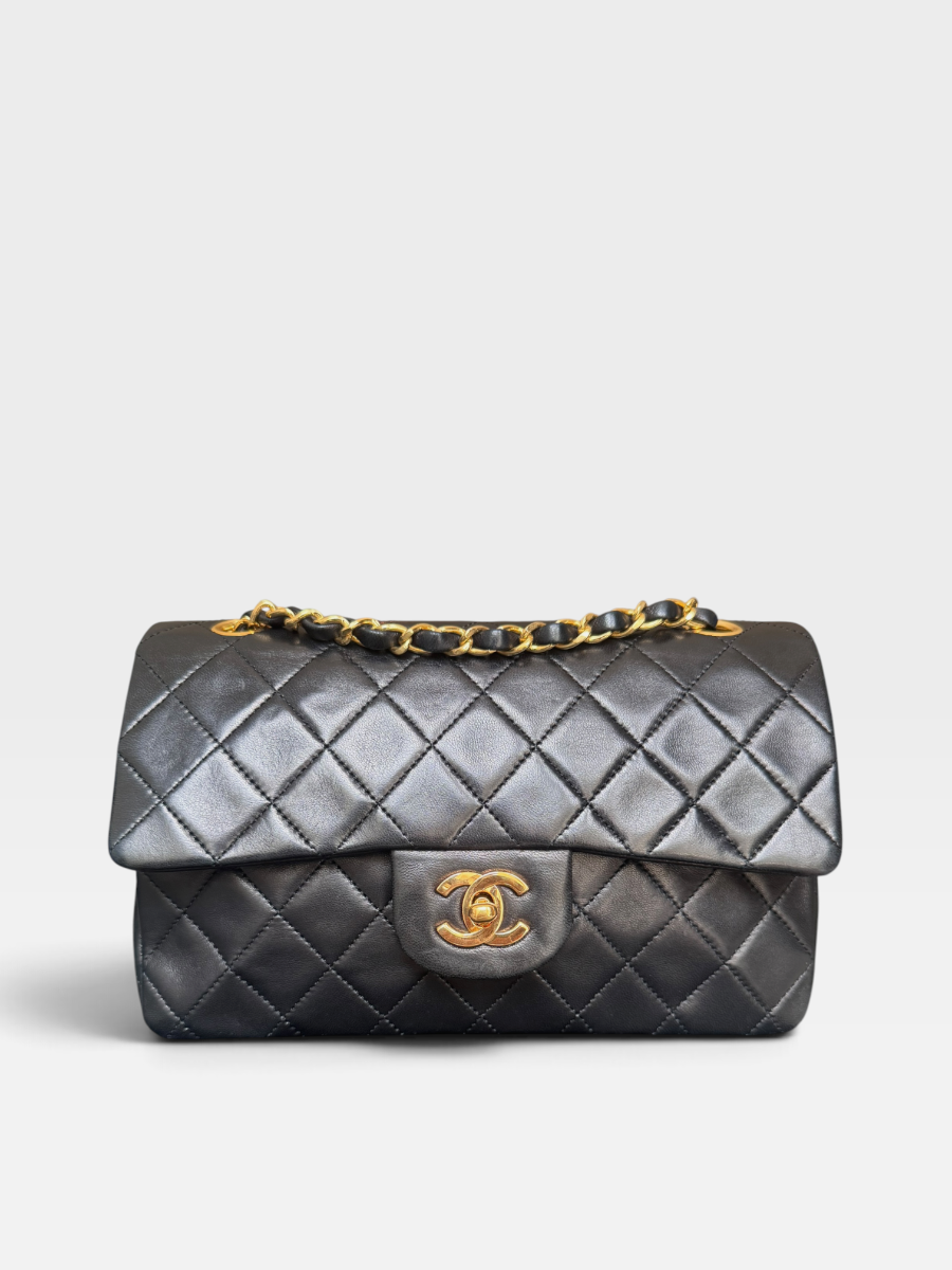 Chanel small vintage black lambskin ghw 3 series full set