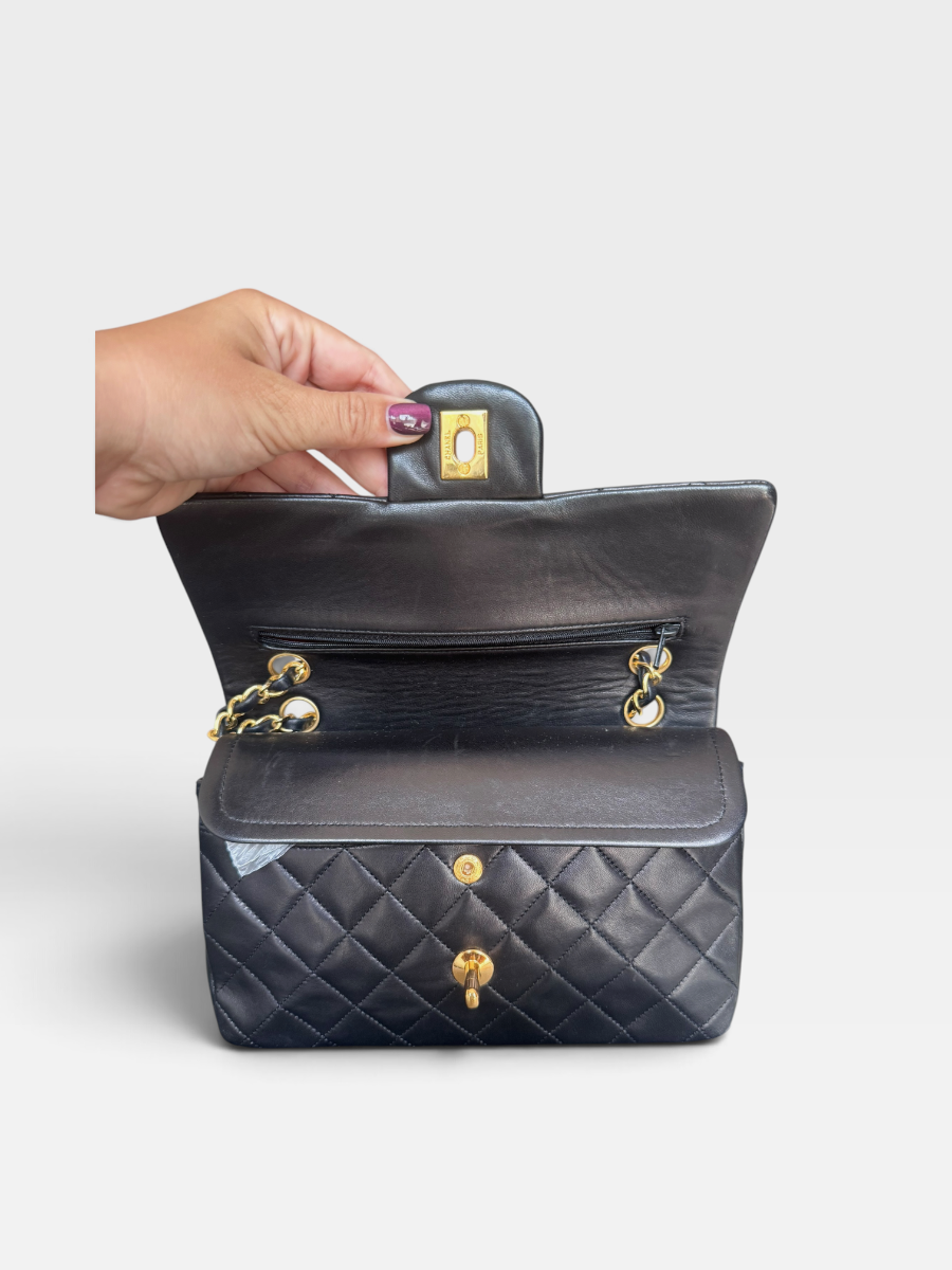 Chanel small vintage black lambskin ghw 3 series full set