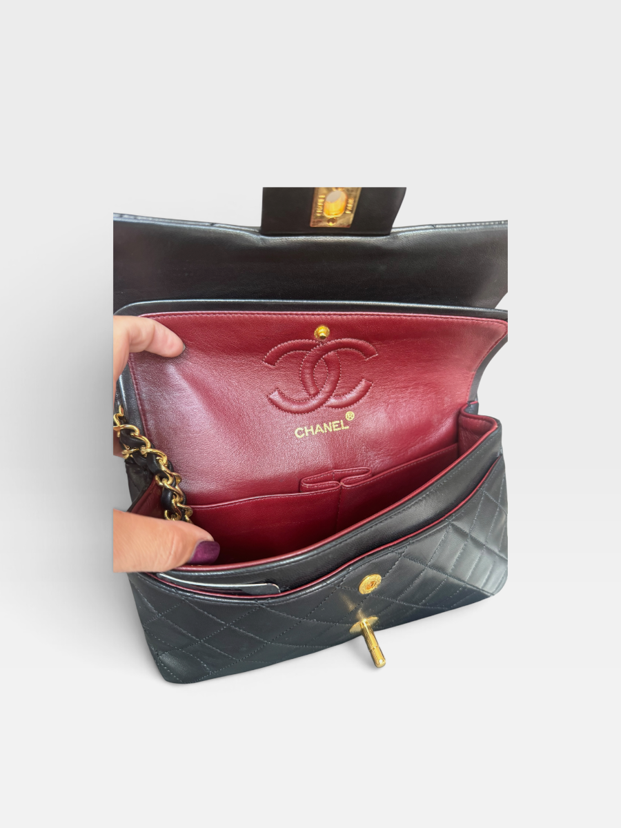 Chanel small vintage black lambskin ghw 3 series full set