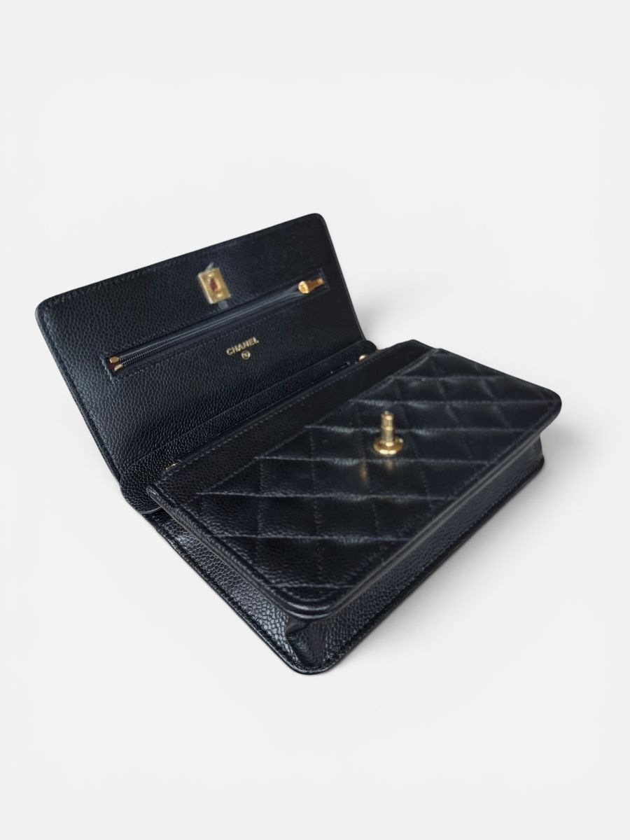 Chanel new turnlock black woc ghw 
