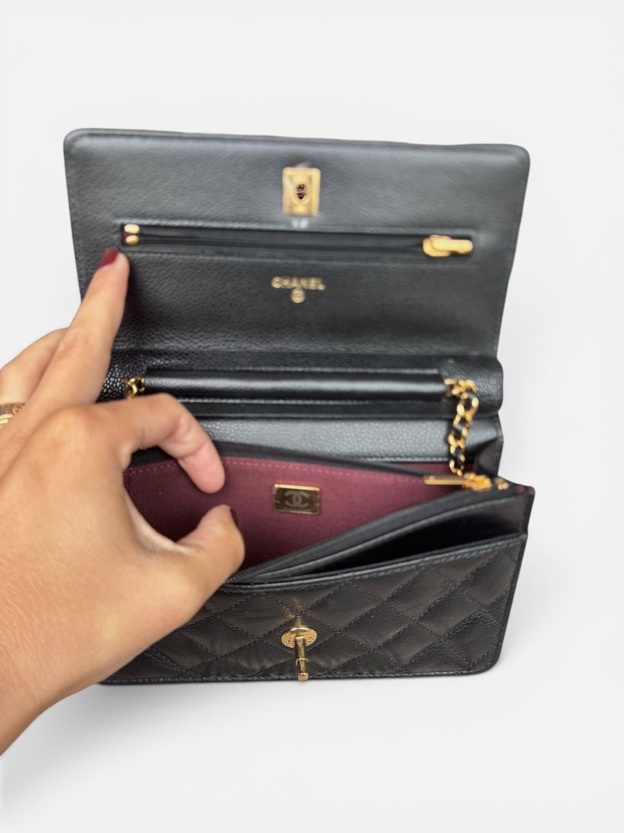 Chanel new turnlock black woc ghw 