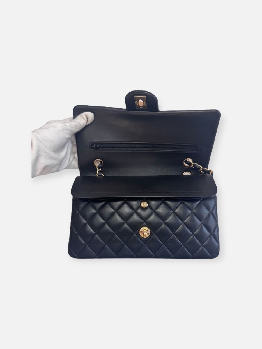 Chanel medium lambskin black ghw 27 series 