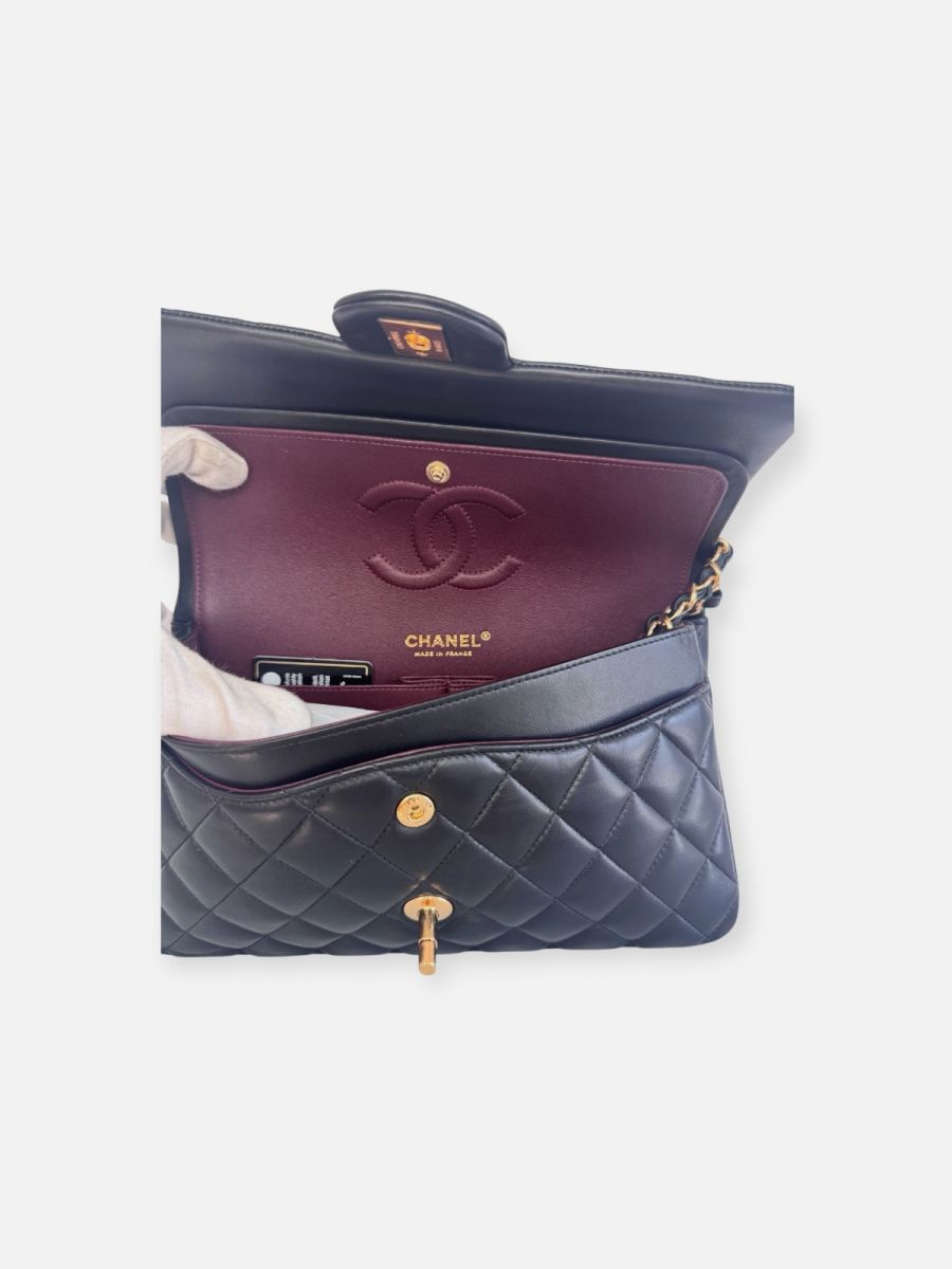 Chanel medium lambskin black ghw 27 series 