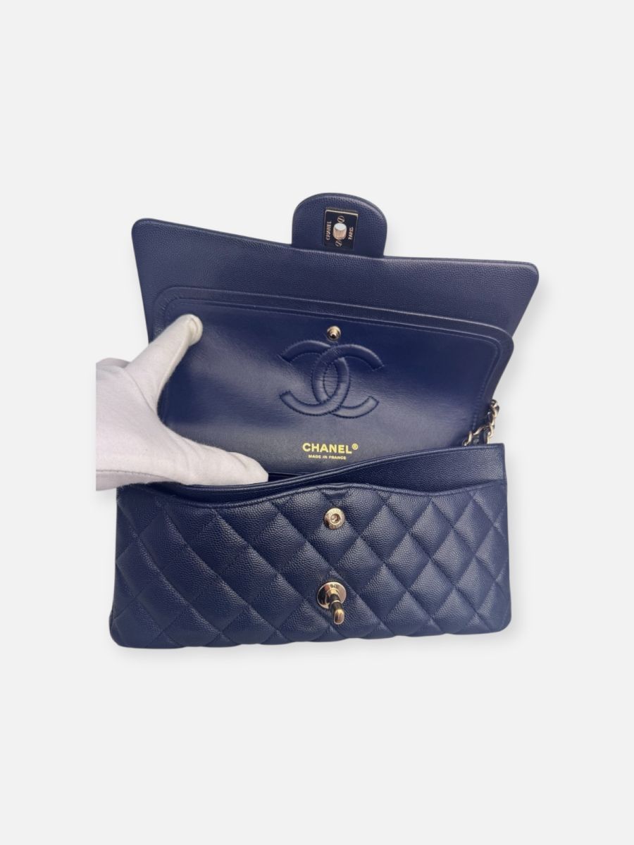 Chanel medium caviar dark blue ghw