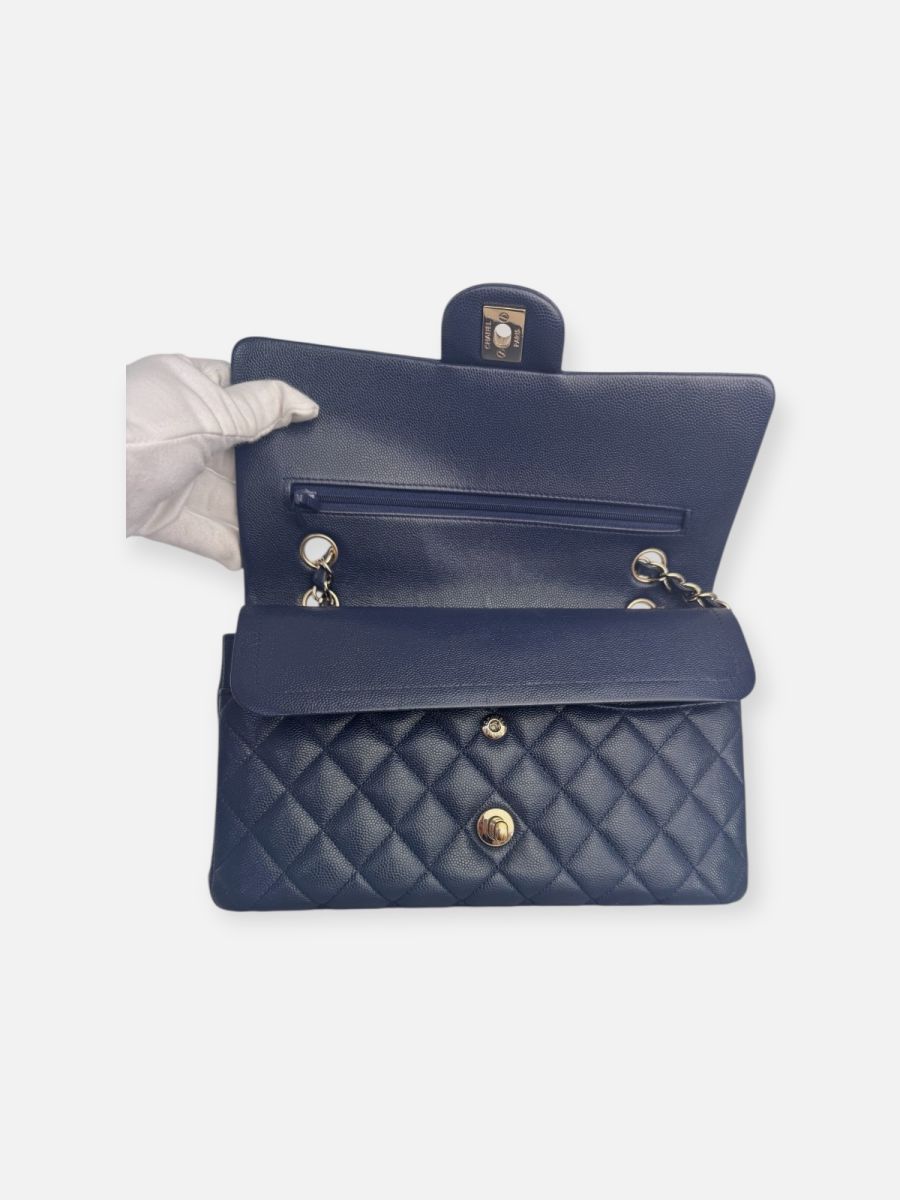 Chanel medium caviar dark blue ghw