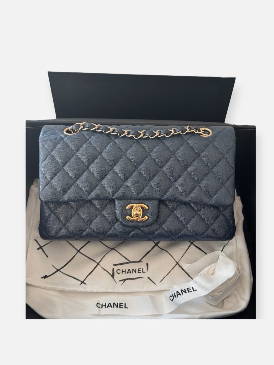 Chanel medium caviar dark blue ghw