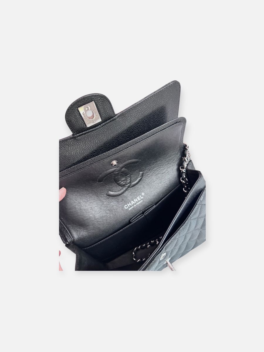 Chanel medium black silver caviar
