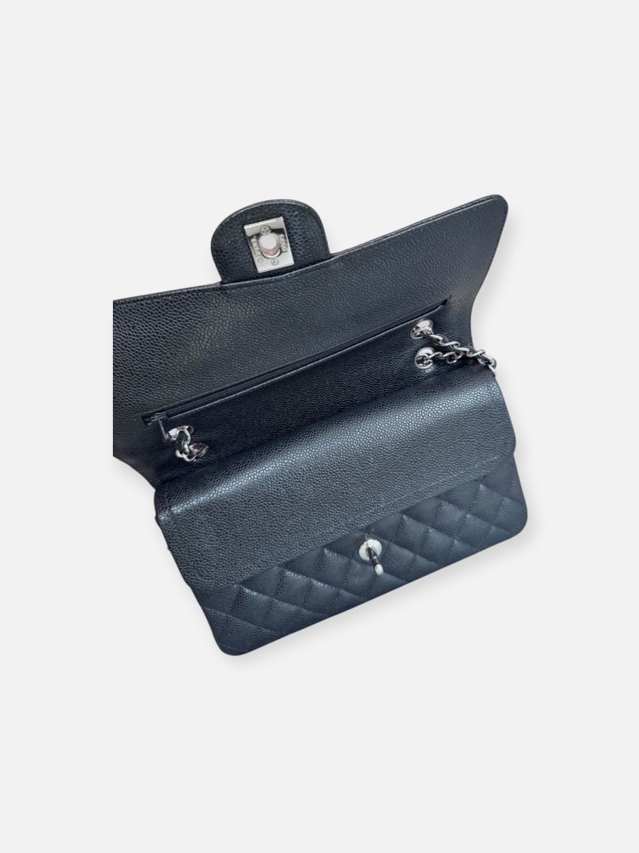 Chanel medium black silver caviar