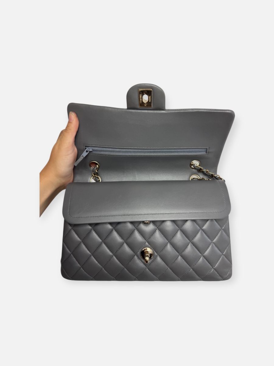 Chanel medium lambskin grey ghw