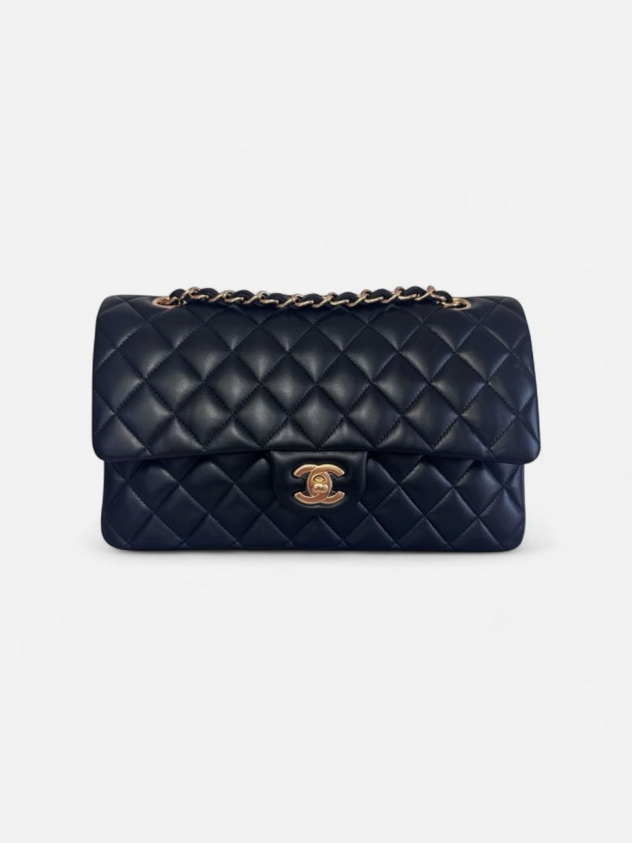 Chanel medium lambskin black ghw 27 series 