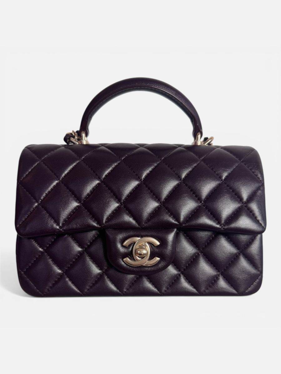 Chanel top handle burgundy red / brown micro chip 2024 