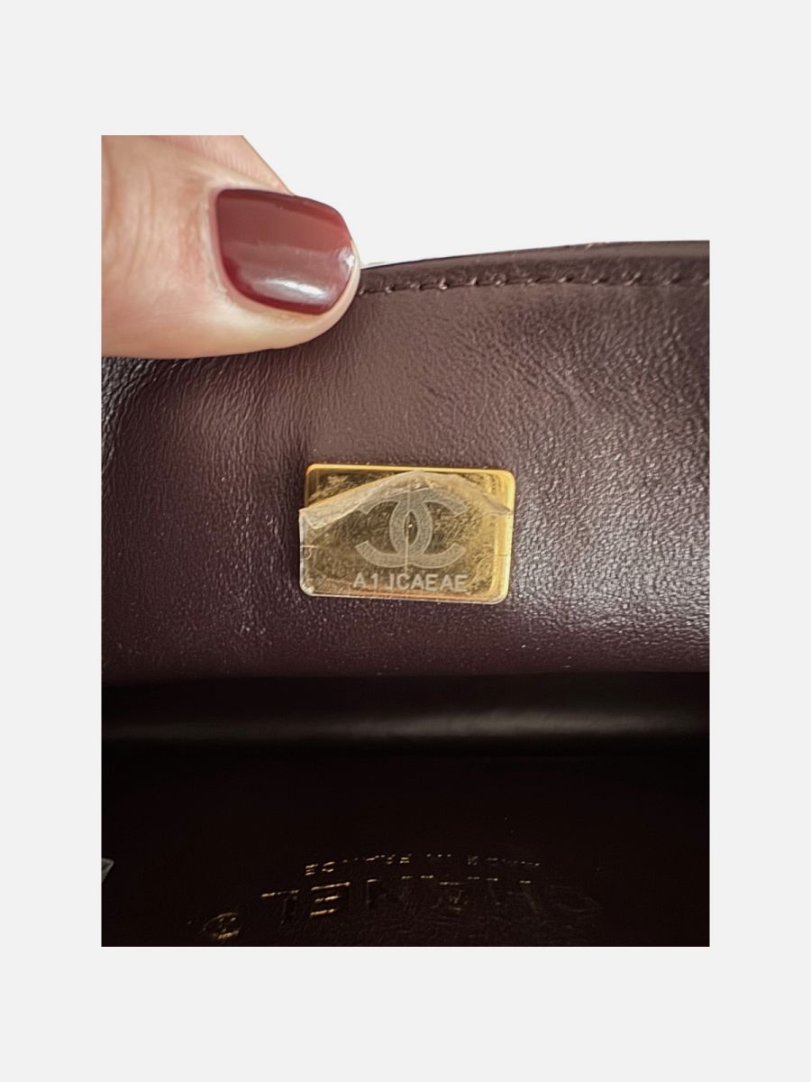 Chanel top handle burgundy red / brown micro chip 2024 
