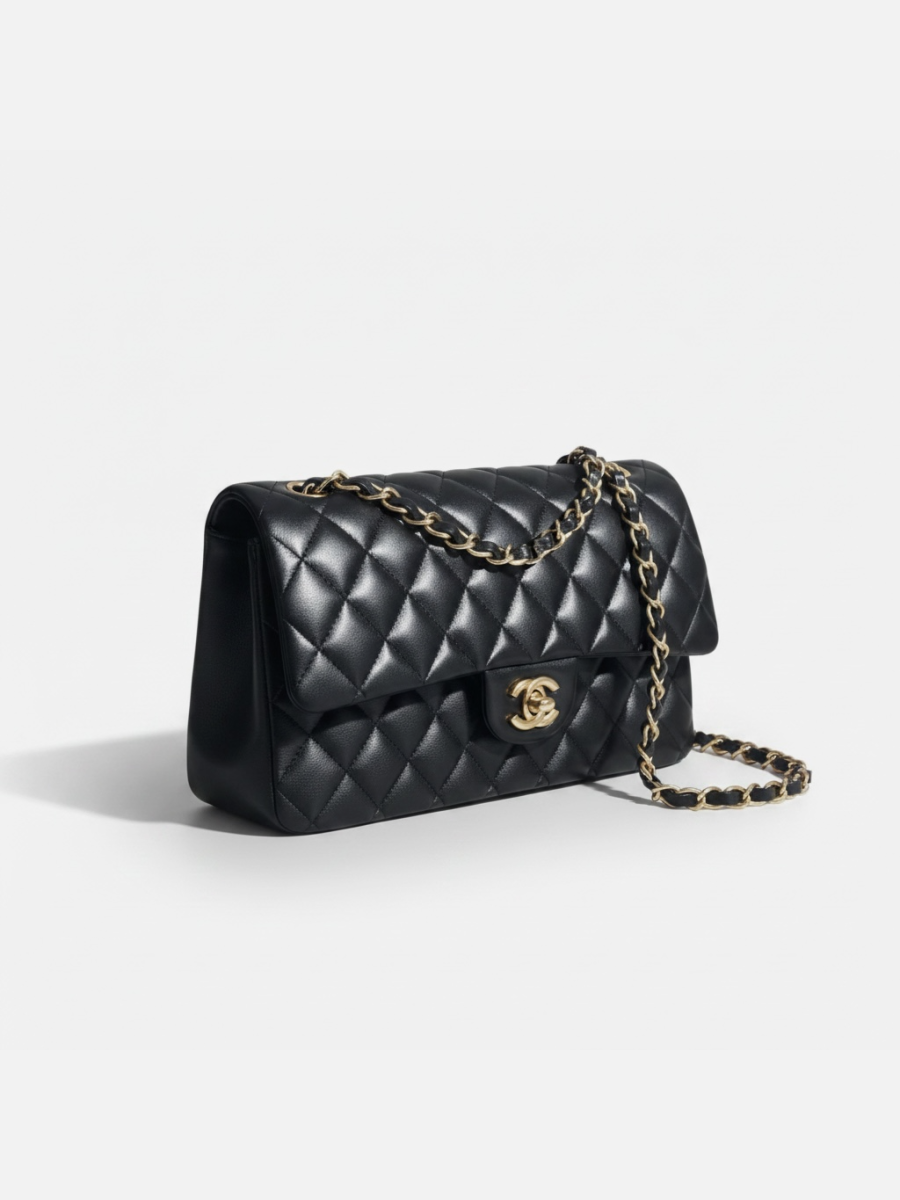 Chanel timeless medium black double flap bag 