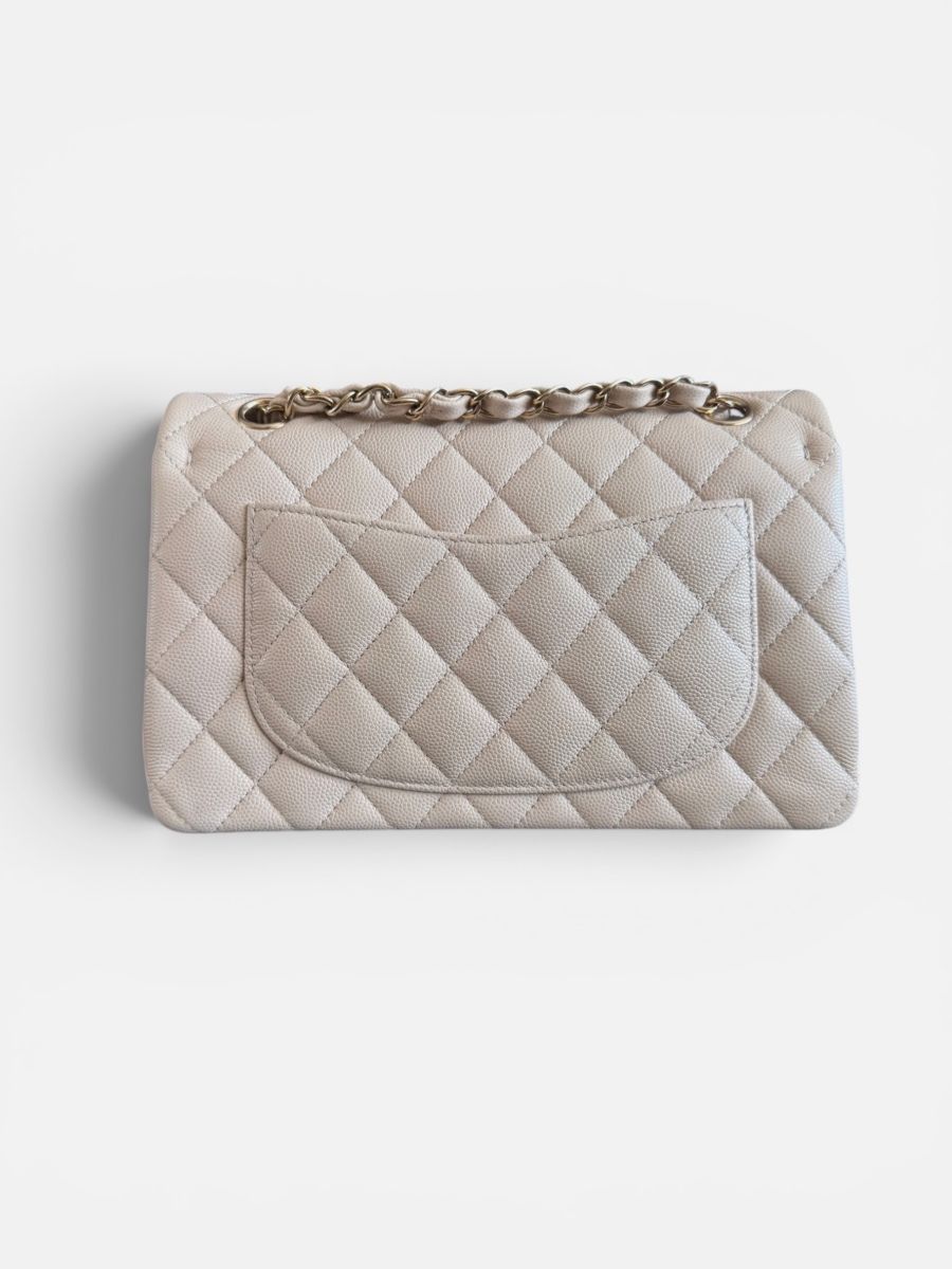 Chanel small caviar light beige ghw micro chip