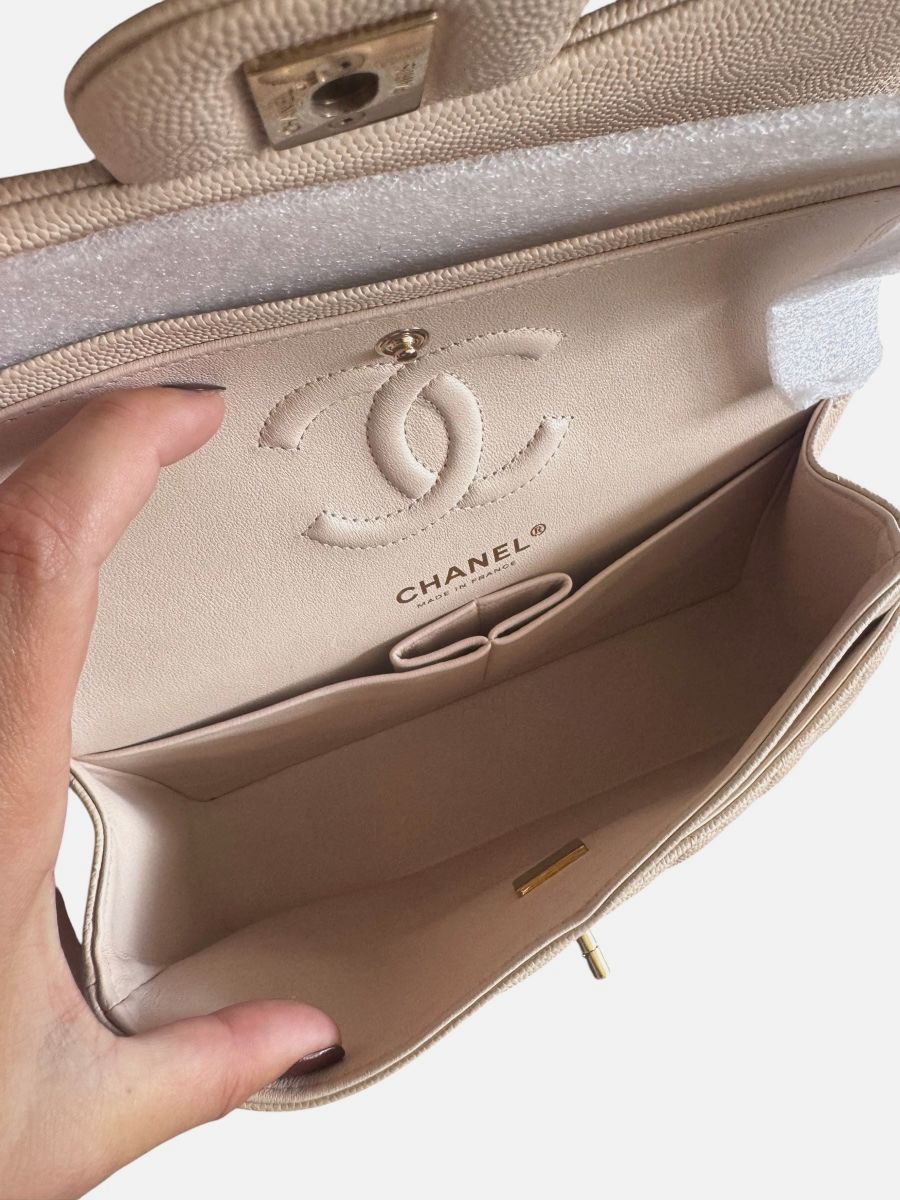 Chanel small caviar light beige ghw micro chip