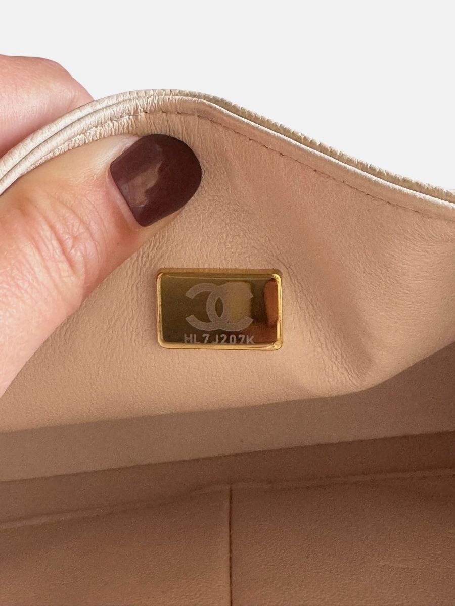 Chanel small caviar light beige ghw micro chip