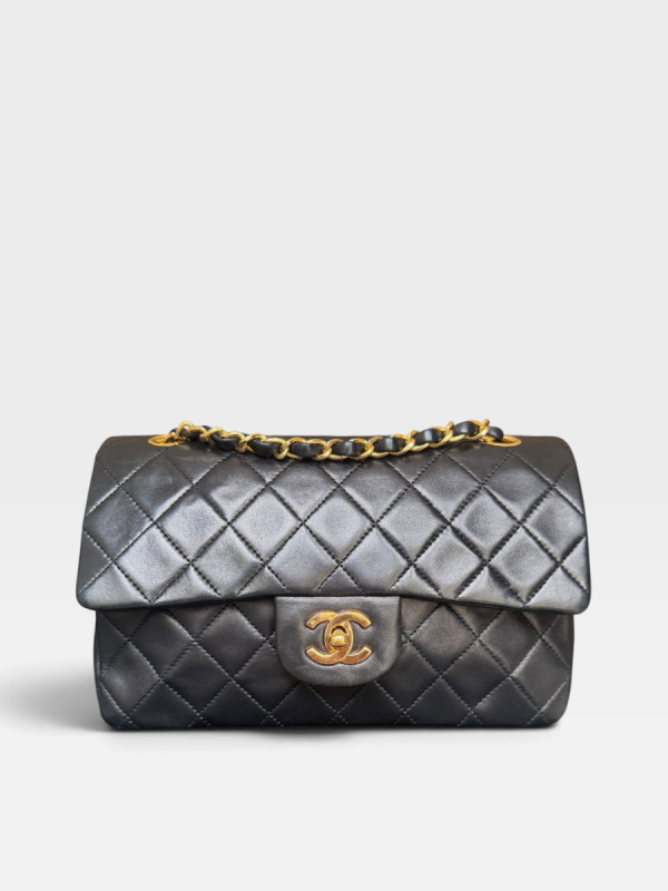 Chanel small vintage black lambskin ghw 3 series full set